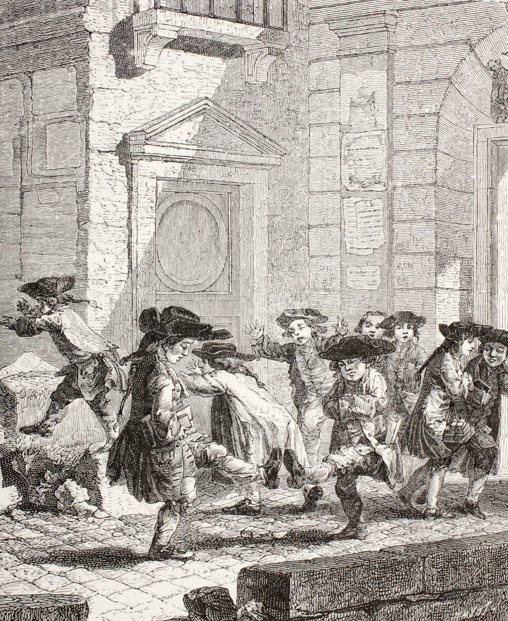 Små børn forlader skolen, 1875 af Augustin de Saint Aubin