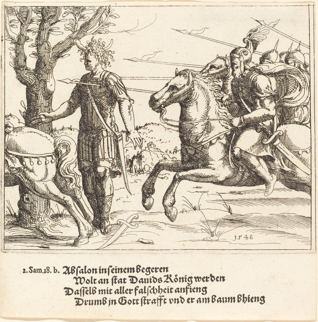 Absalom dræbt af Joab, 1548. af Augustin Hirschvogel