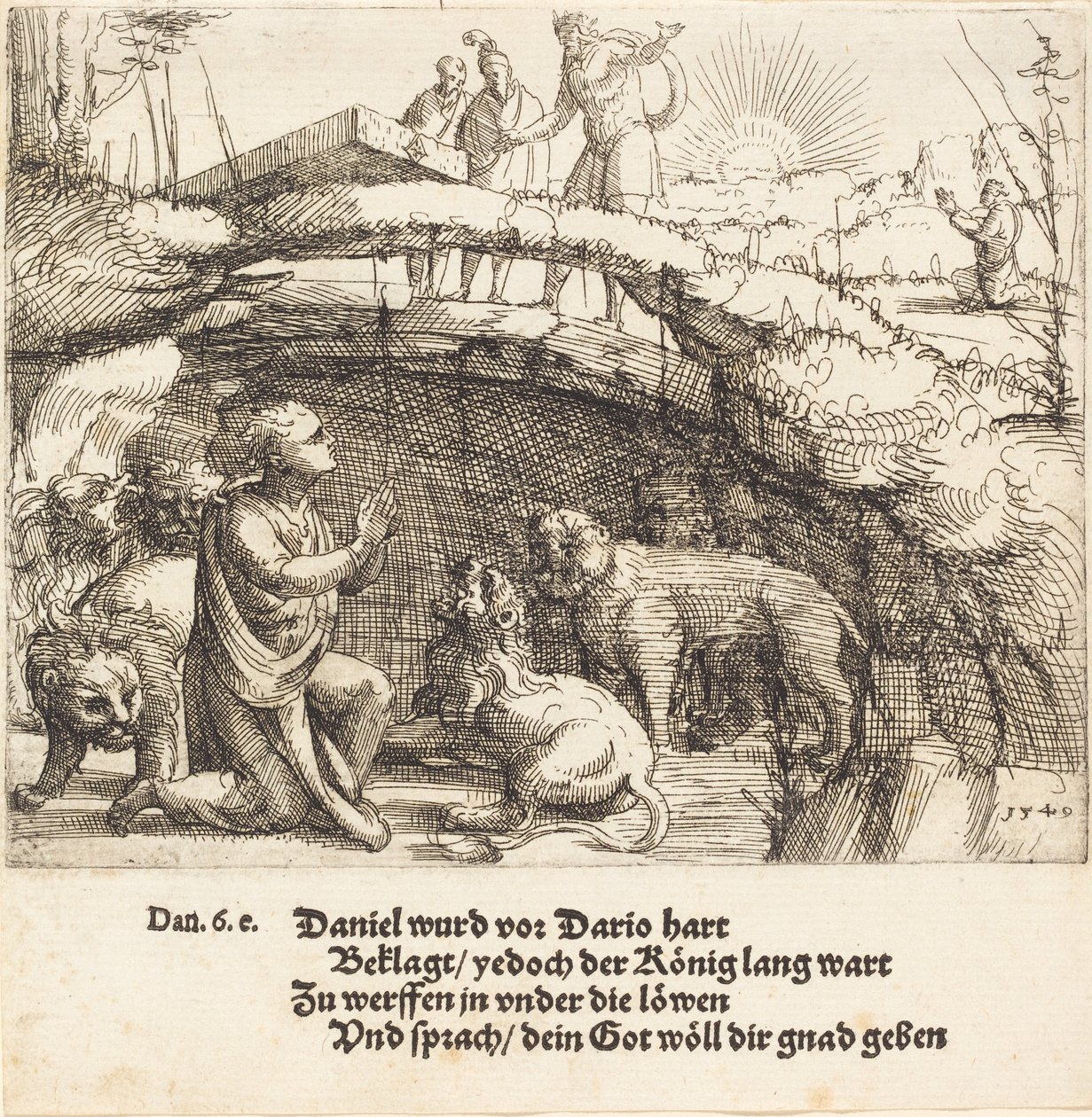 Daniel i Løvernes Hule, 1549. af Augustin Hirschvogel