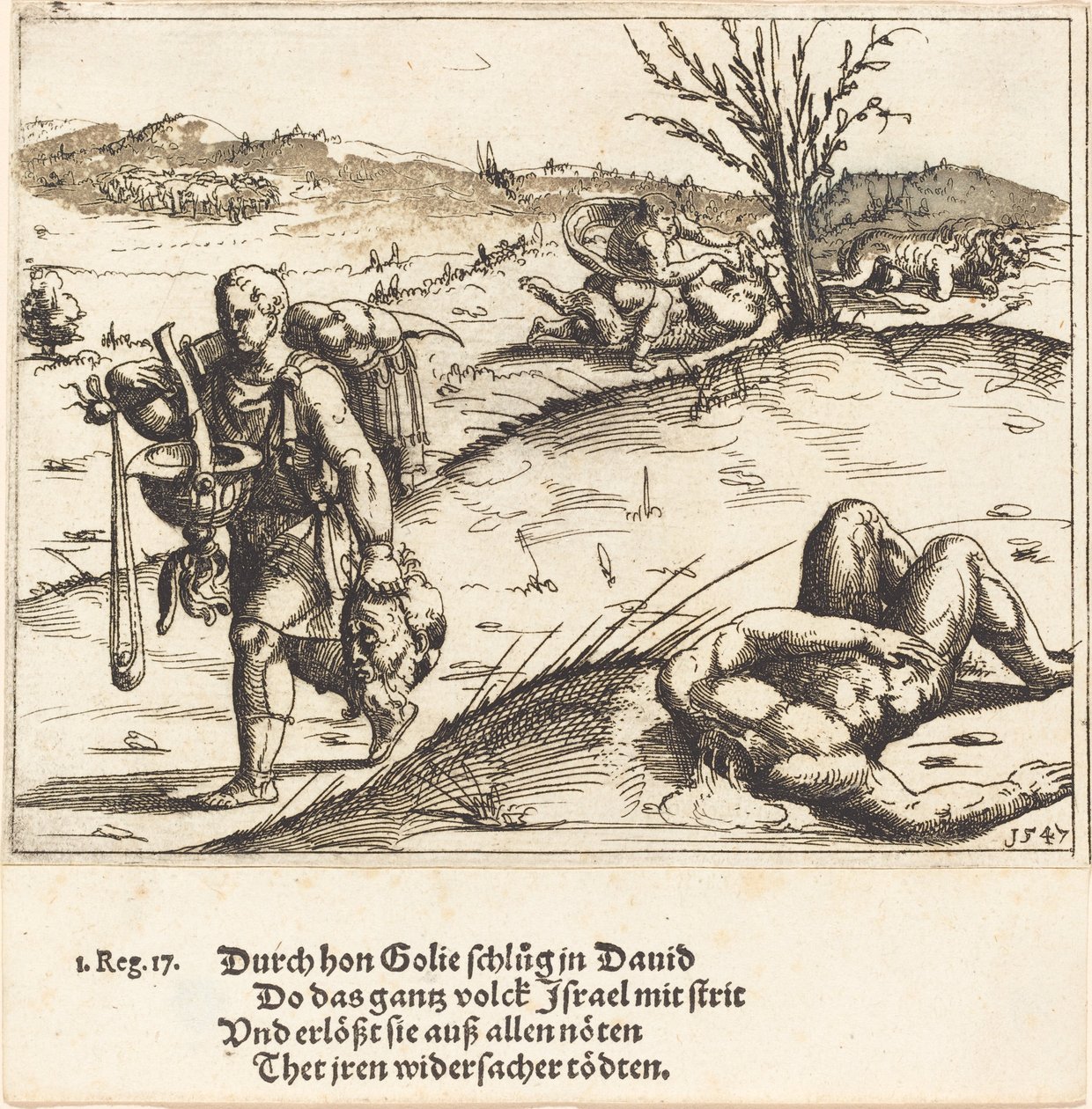 David halshugger Goliat, 1547. af Augustin Hirschvogel