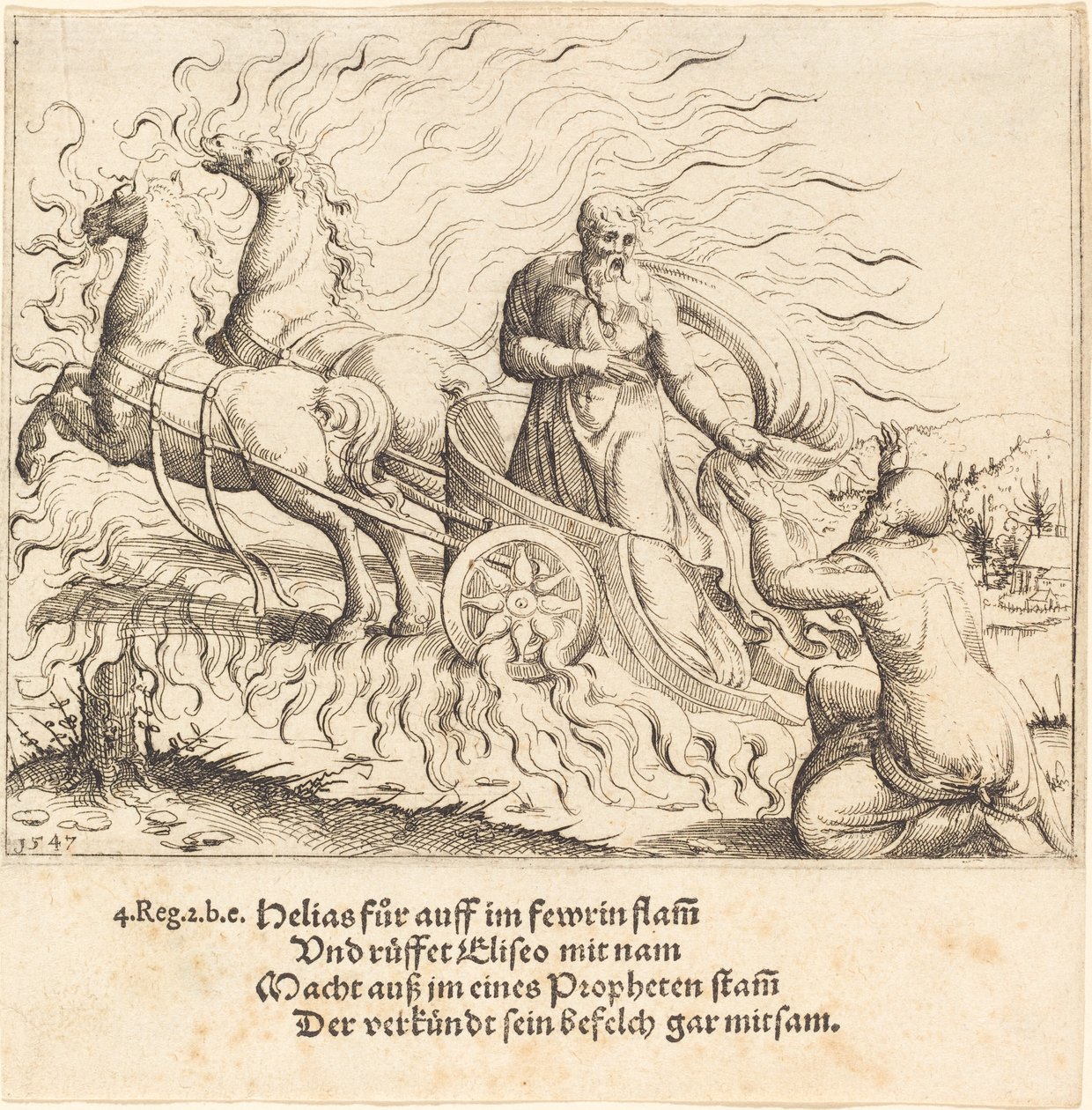 Elias er taget op til himlen, 1547. af Augustin Hirschvogel