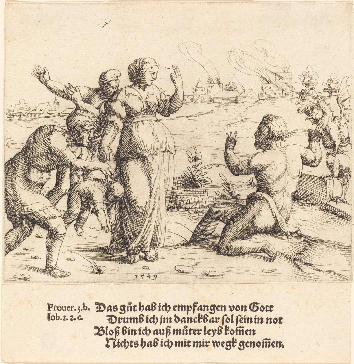 Job lærer om sine ulykker, 1549. af Augustin Hirschvogel