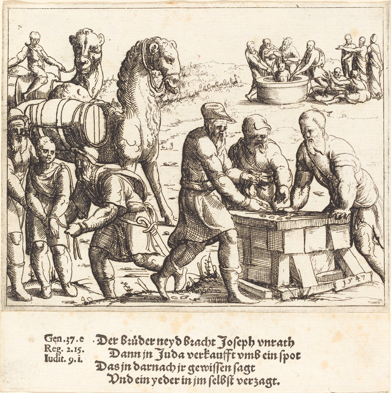 Joseph solgt til ismaelitterne, 1547. af Augustin Hirschvogel