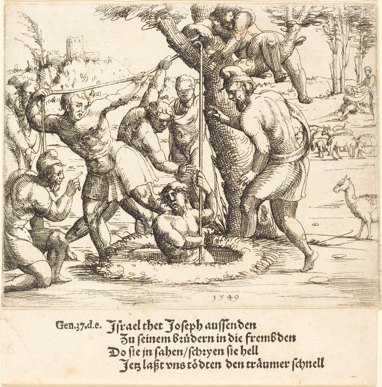 Joseph kastede ind i brønden, 1549. af Augustin Hirschvogel