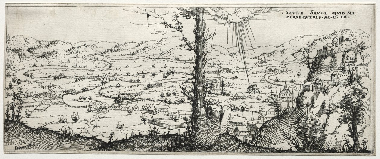 Landskab med omdannelse af saulus, 1545. af Augustin Hirschvogel