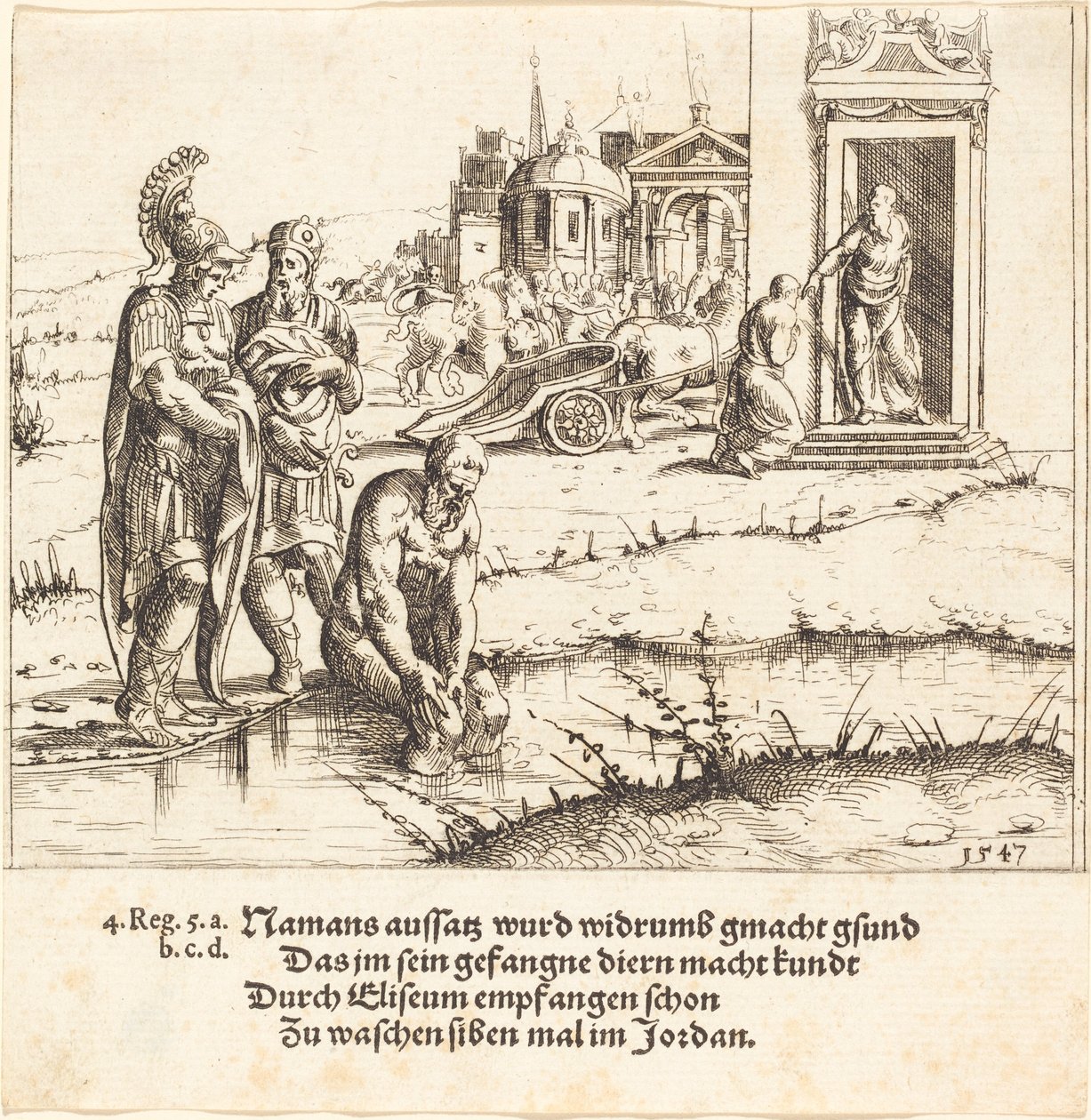 Naaman er helbredt for spedalskhed, 1547. af Augustin Hirschvogel