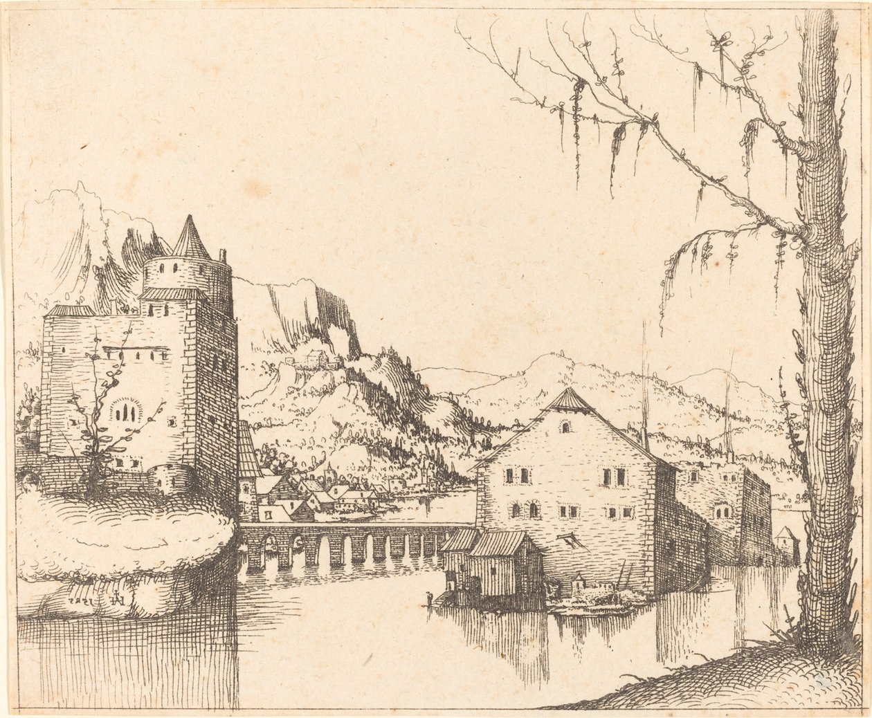 Flodlandskab med ø-huse, 1545. af Augustin Hirschvogel