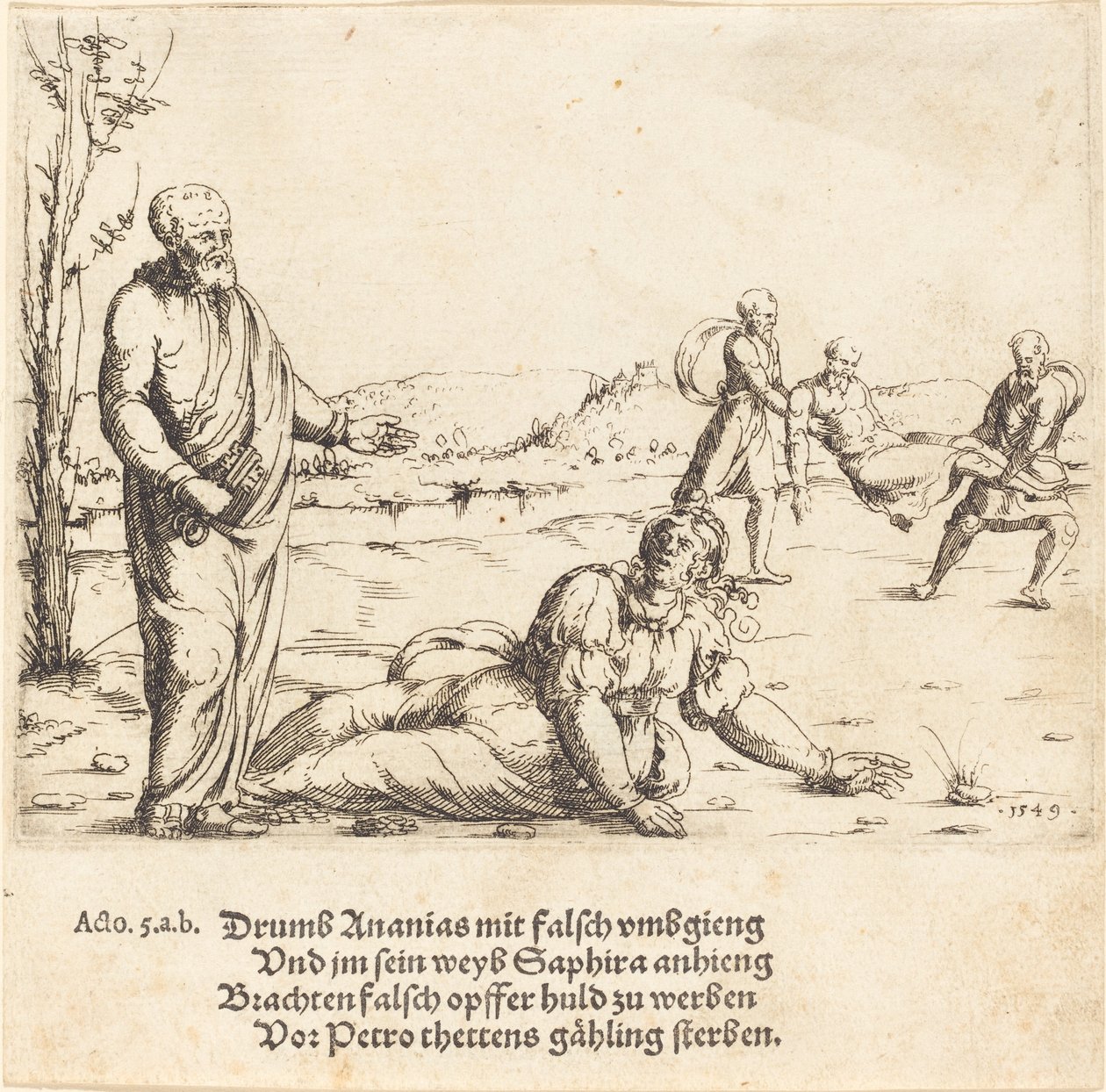 Ananias og Saffiras straf, 1549. af Augustin Hirschvogel