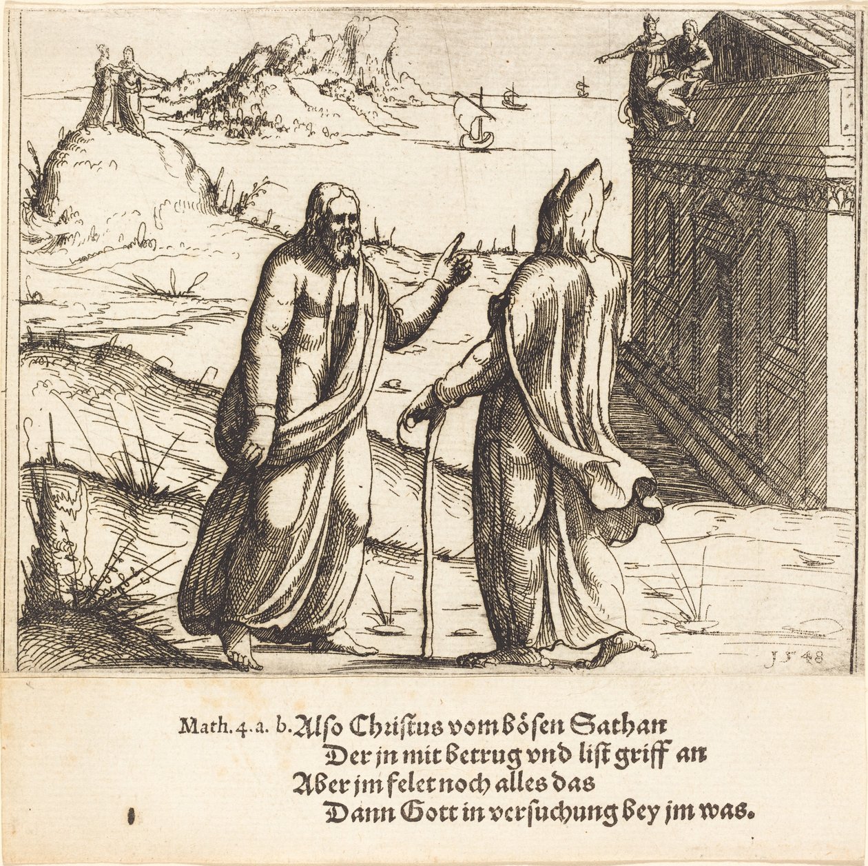 Kristi fristelse, 1548. af Augustin Hirschvogel