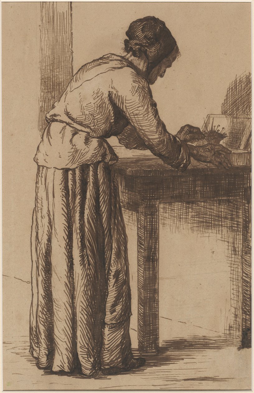 Gammel kvinde arbejder af Augustin Théodule Ribot