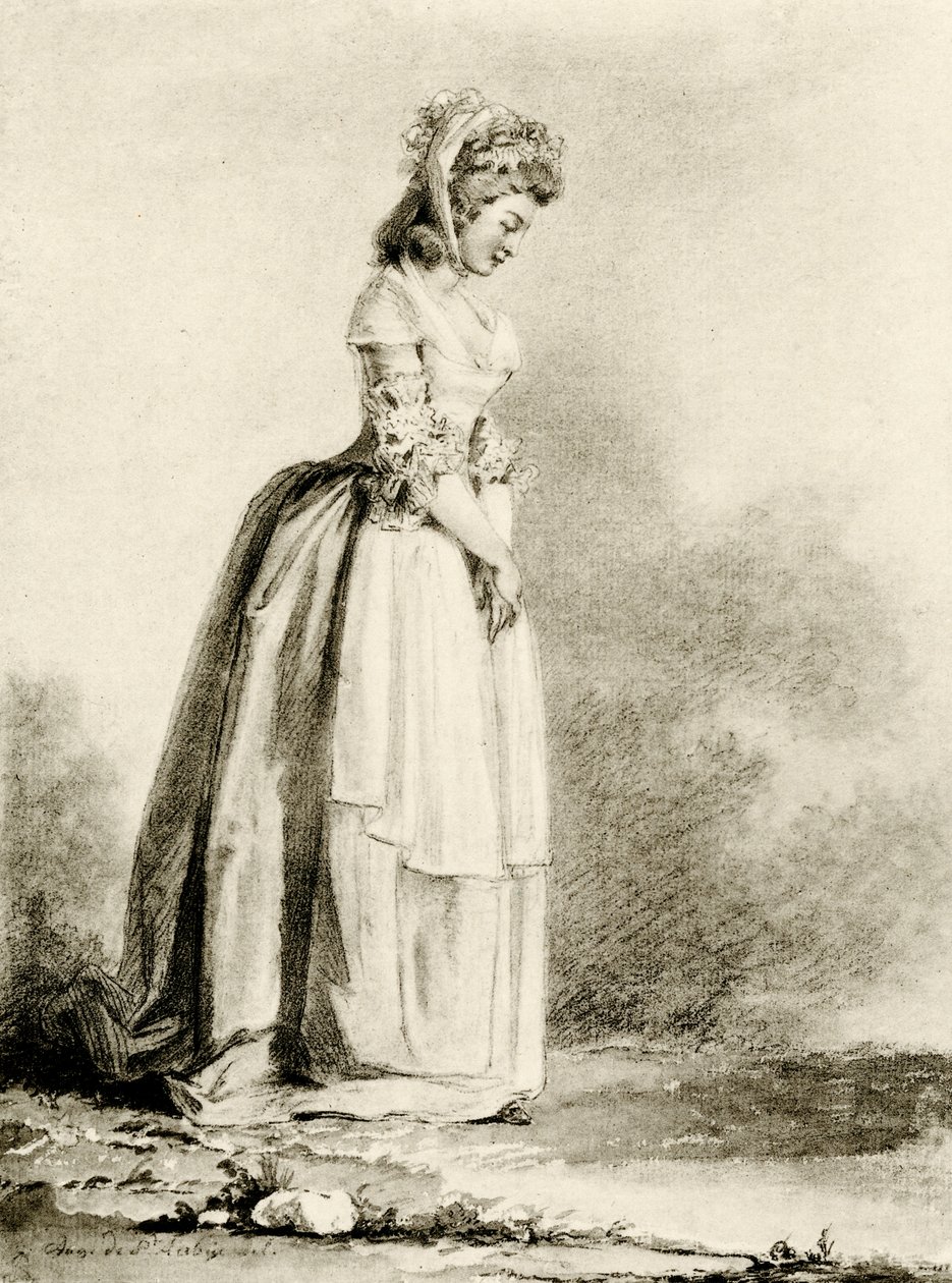 Studie af en ung dame af Augustin de Saint Aubin