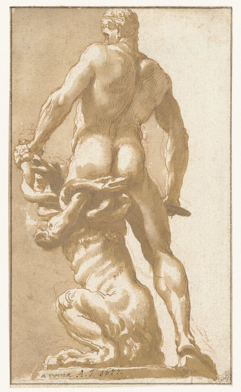 Hercules dræber Hydraen af ​​Lerna af Augustinus Terwesten (I)