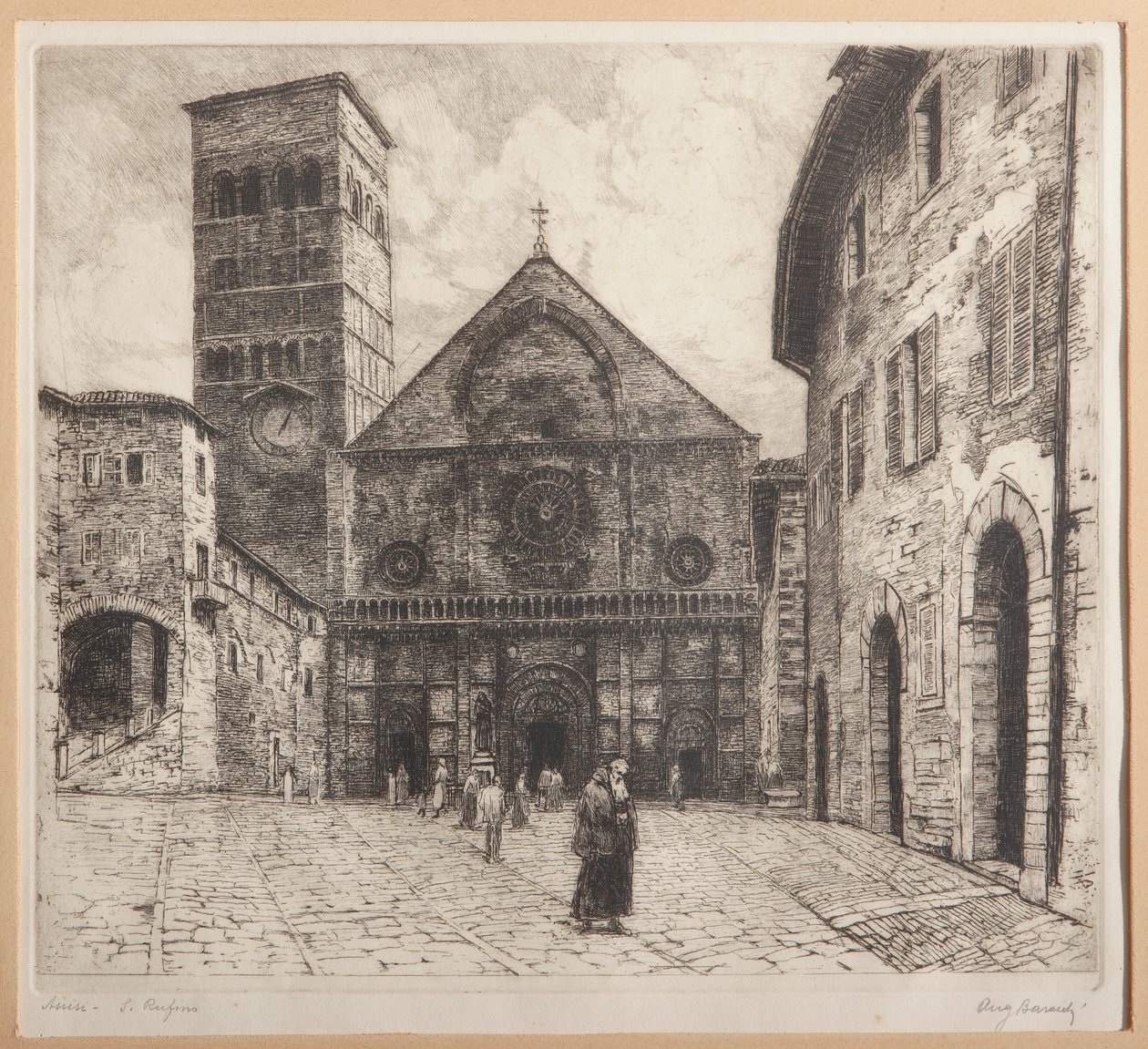 Assisi, S. Rufinus (radering på papir) af Augusto Baracchi