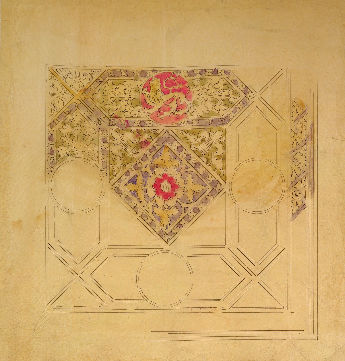 Loftsdesign til Palace of Westminster (pen og blæk og wc på papir) af Augustus Welby Northmore Pugin