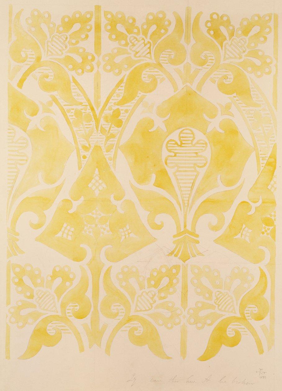 Design til en brocatelle af fløjl eller silke, 1850 (blyant og wc på papir) af Augustus Welby Northmore Pugin