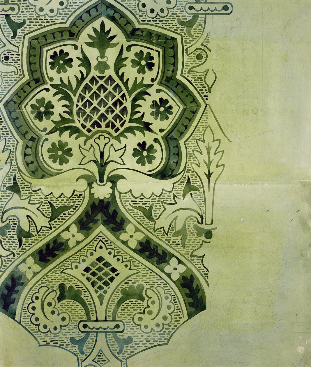 Design til et kirkeligt tapettryk (blæk på papir) af Augustus Welby Northmore Pugin