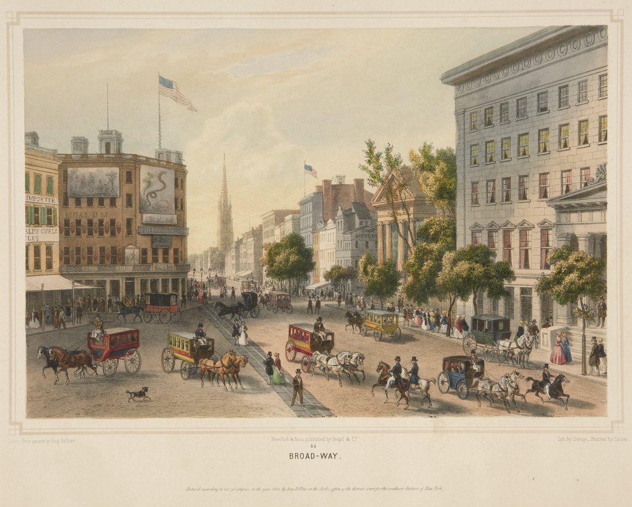 Broad-Way, pub. 1850 (farve litho) af Augustus (after) Kollner