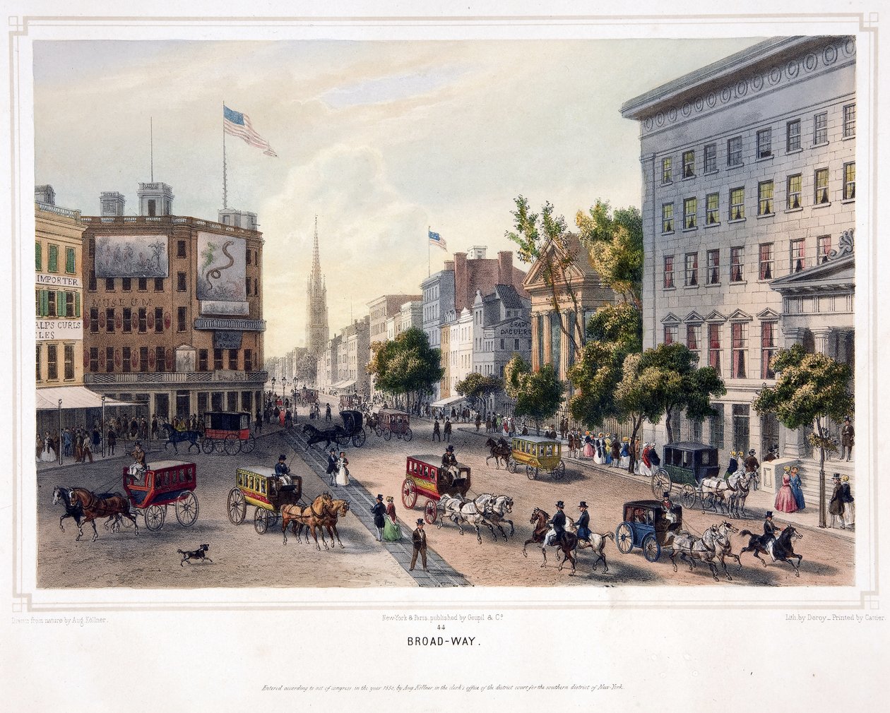 Broad-Way, pub. 1850 (farve litho) af Augustus (after) Kollner