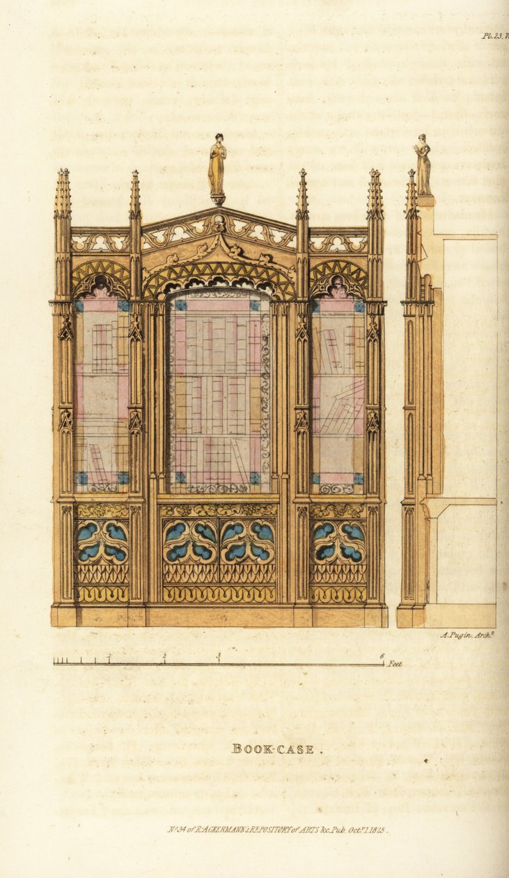 En gotisk bogkasse af Augustus Charles (after) Pugin