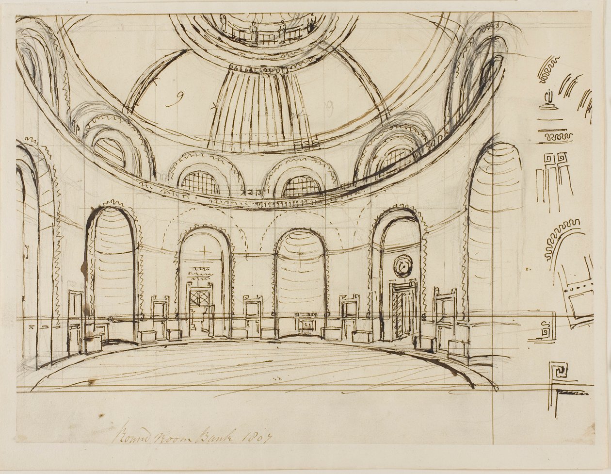 Round Room Bank af Augustus Charles Pugin