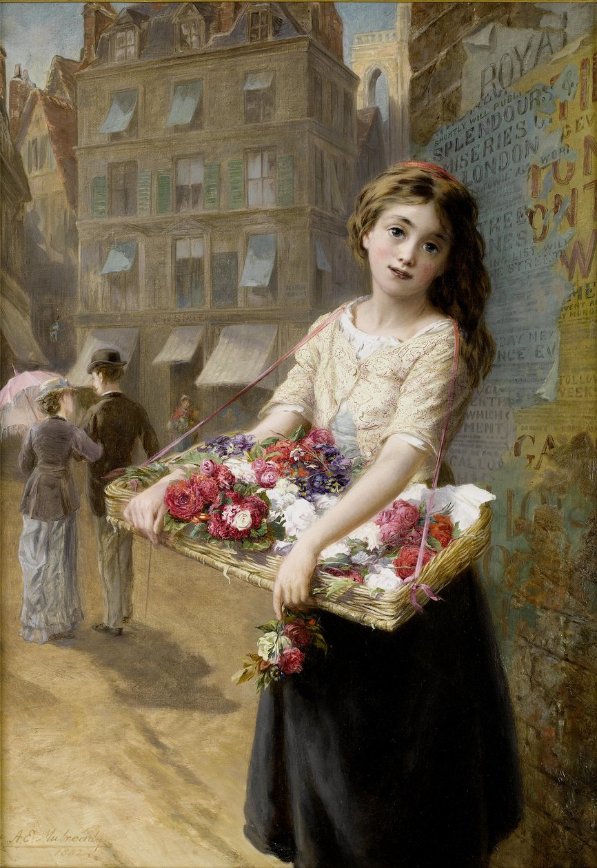 En blomsterhandler på gaden af Augustus Edwin Mulready