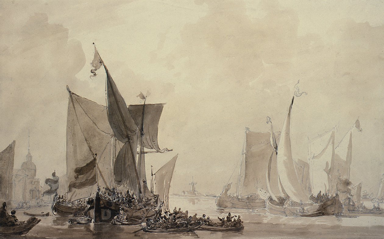 Sea Piece med hollandsk forsendelse (tegning) af Augustus Wall Callcott