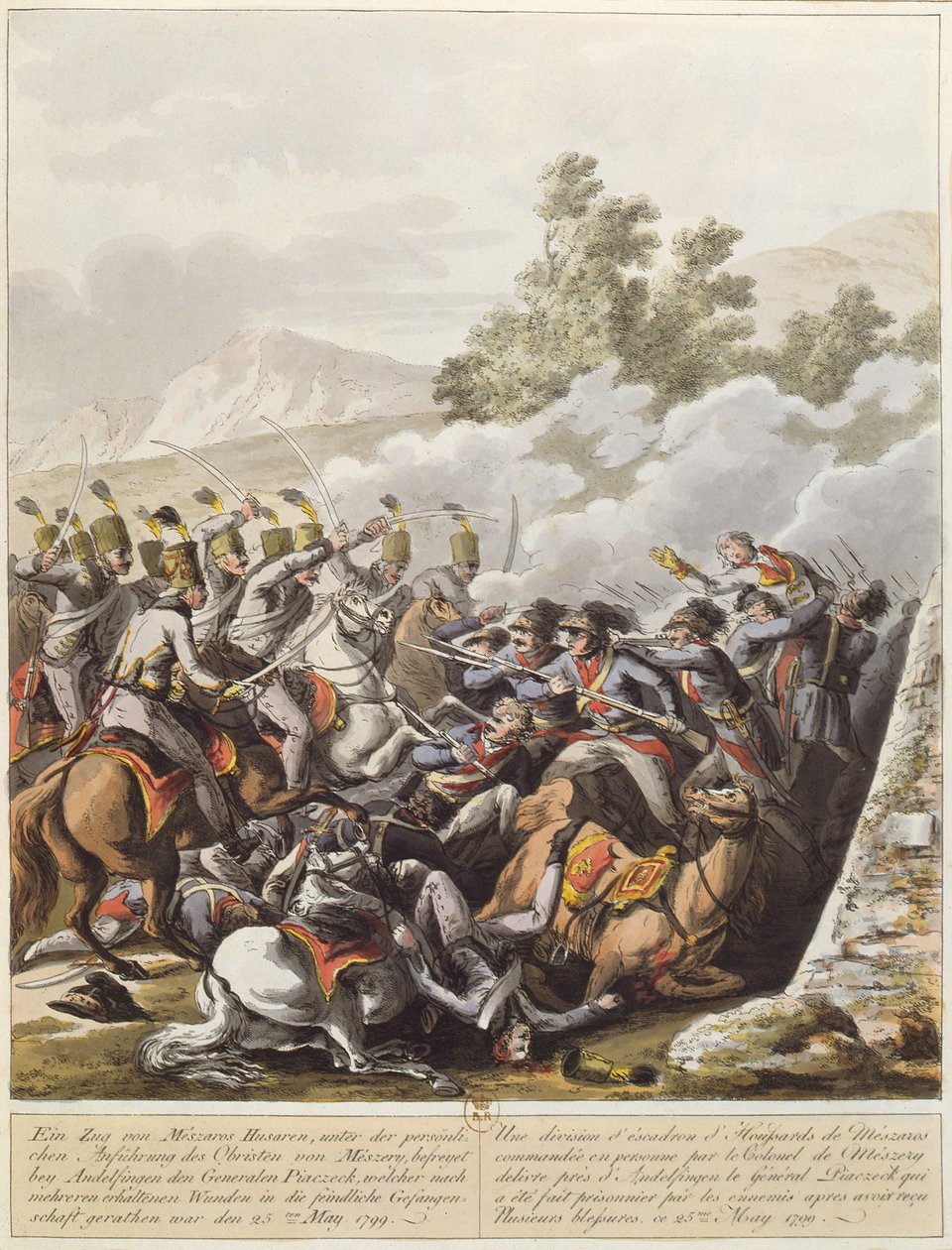 En hændelse under de franske uafhængighedskrige i Schweiz den 25. maj 1799 i Andelfingen, ca. 1800 af Austrian School