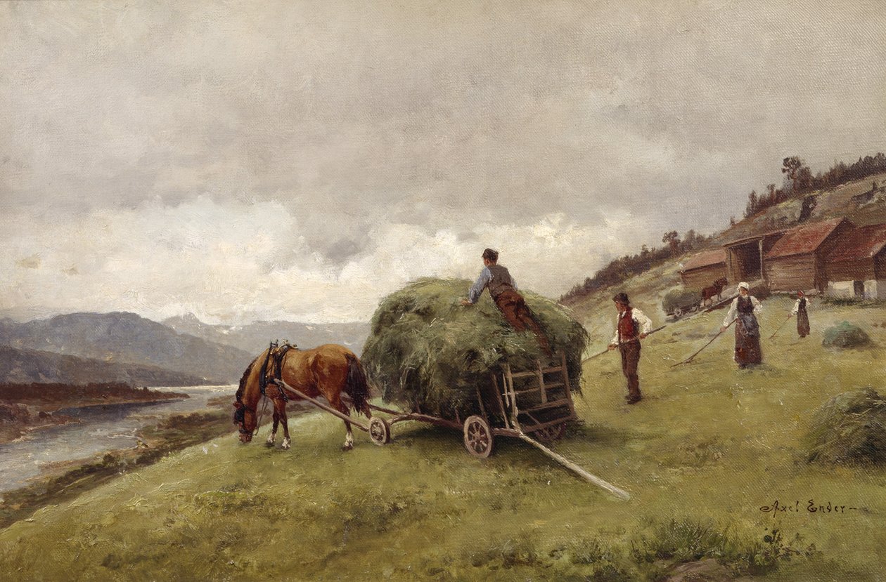 Kørsel af hø (olie på lærred) af Axel Hjalmar Ender