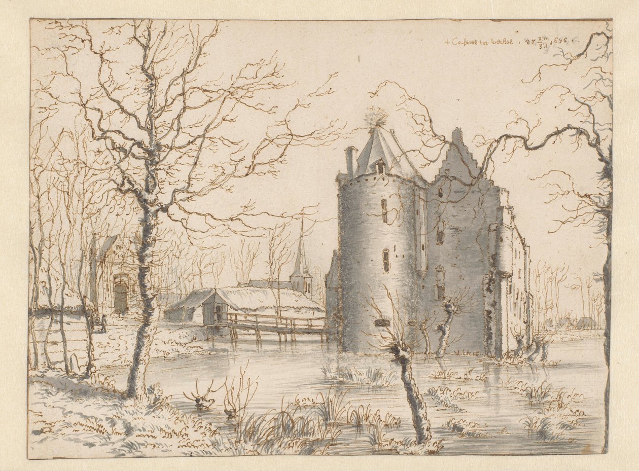 Udsigt over Frisselstein Slot, Veghel af Barend Klotz (attributed to)