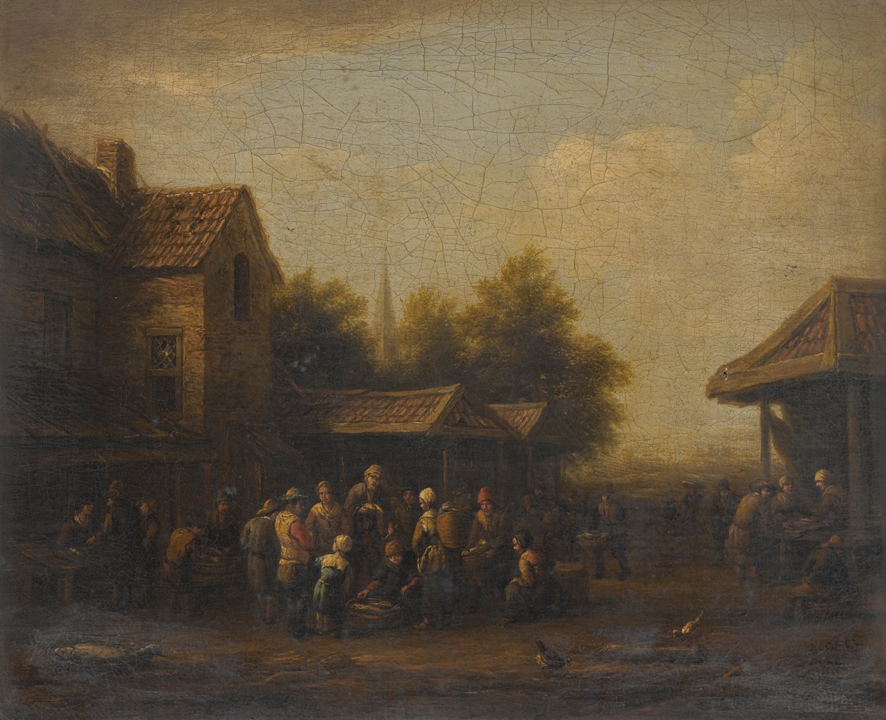 Et fiskemarked på en landsbyplads af Barend Gael or Gaal