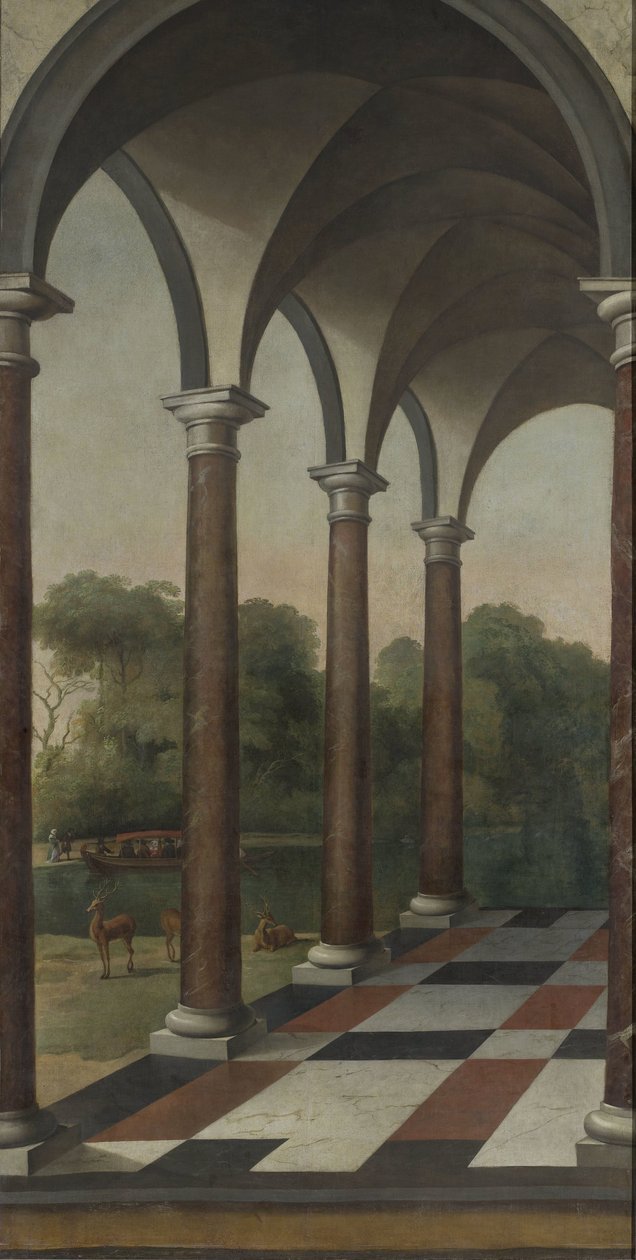 Søjlegang, der giver ind i en park af Barent Fabritius (attributed to)
