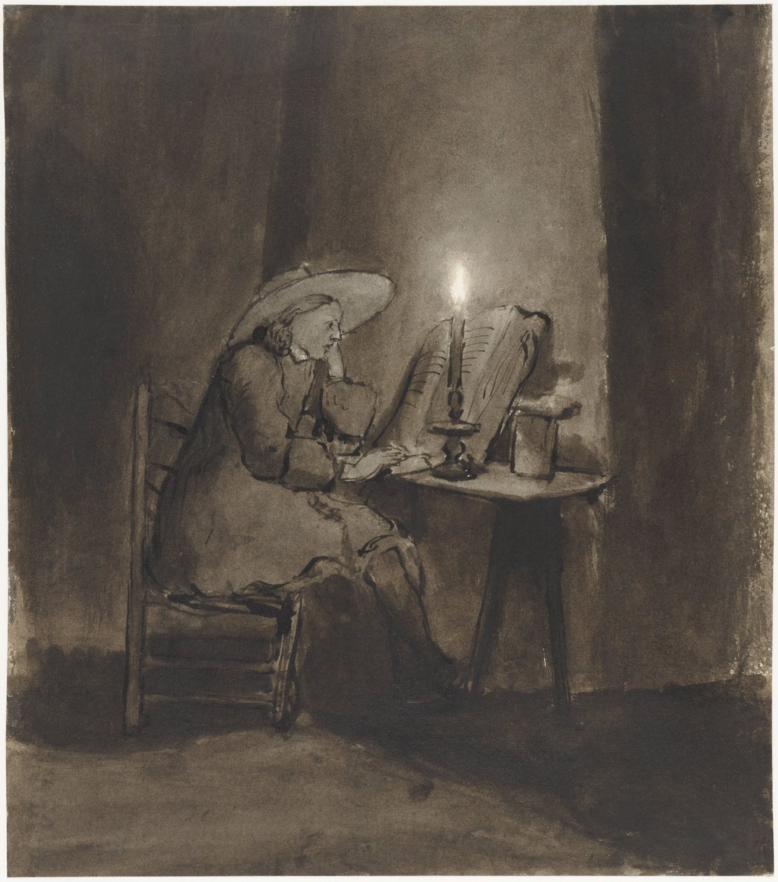 Dreng læser ved levende lys af Barent Fabritius