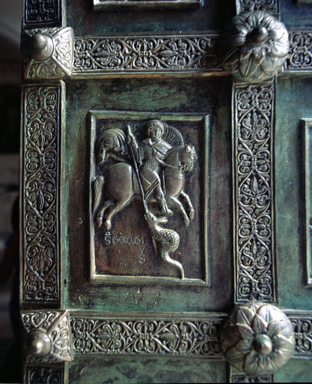 St. George and the Dragon, reliefpanel fra hoveddørene (bronze) af Barisano da Trani