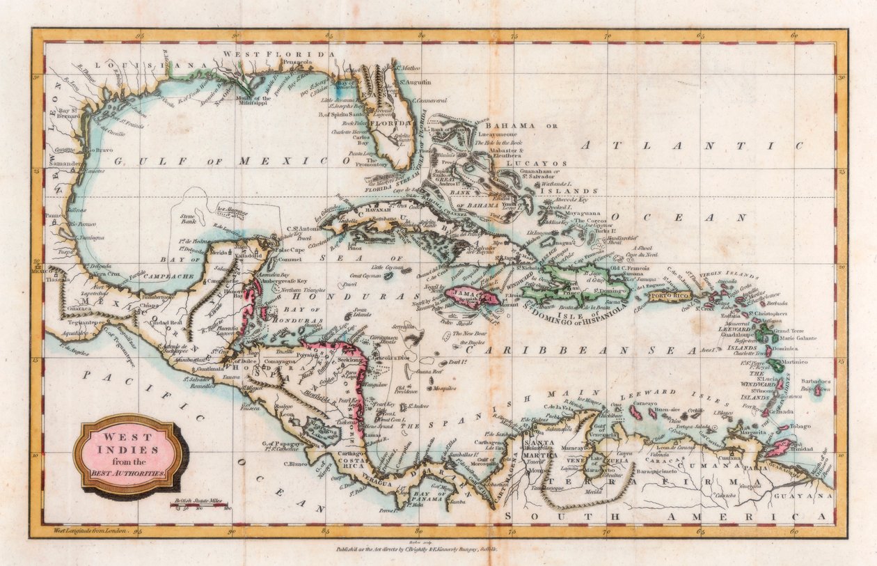 Kort over Vestindien, 1700-tallet. af Barlow