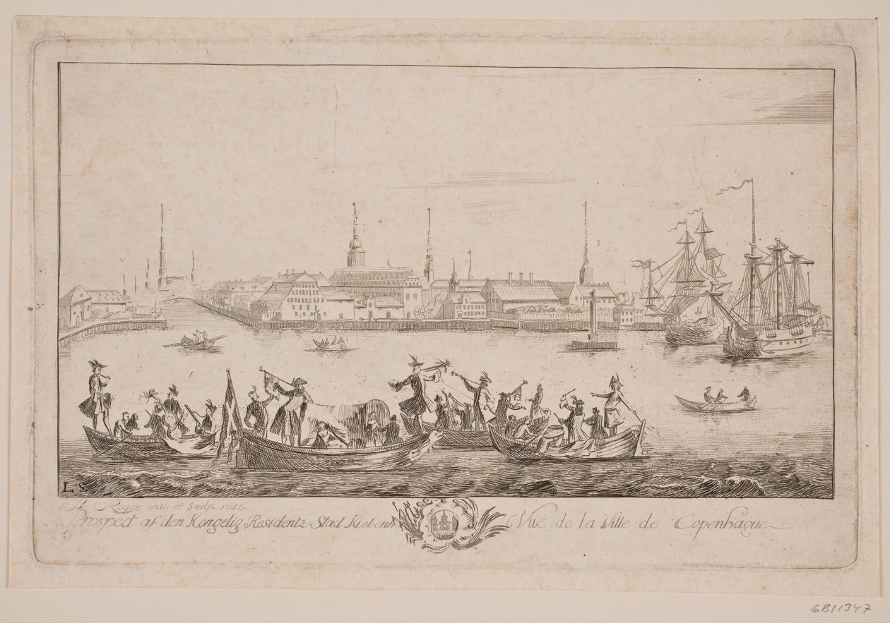Prospekt af Slotsholmen set fra søen af Bartholomæus Roque