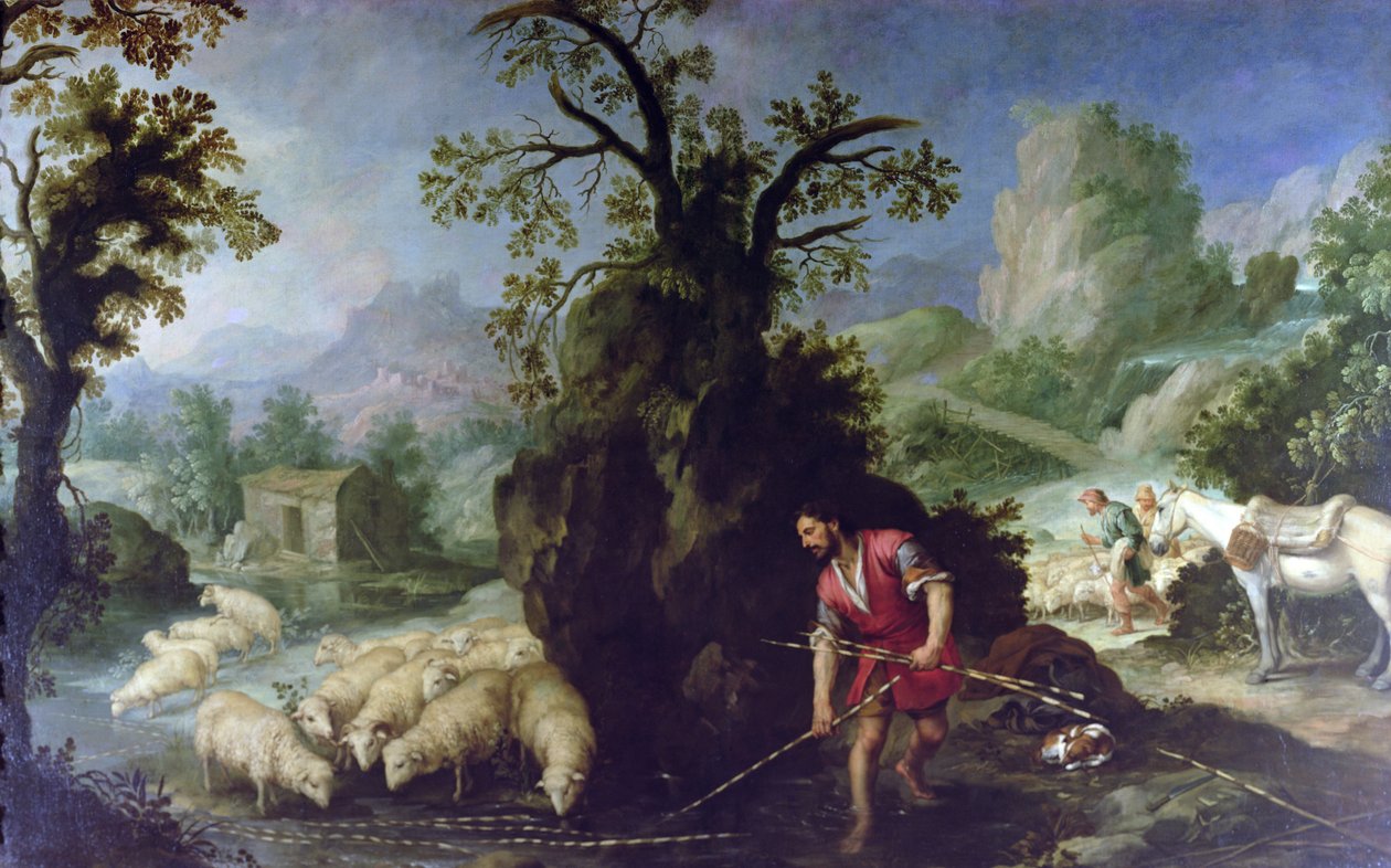 Jakob sætter de flåede stænger foran Labans flokke af Bartolomé Esteban Murillo