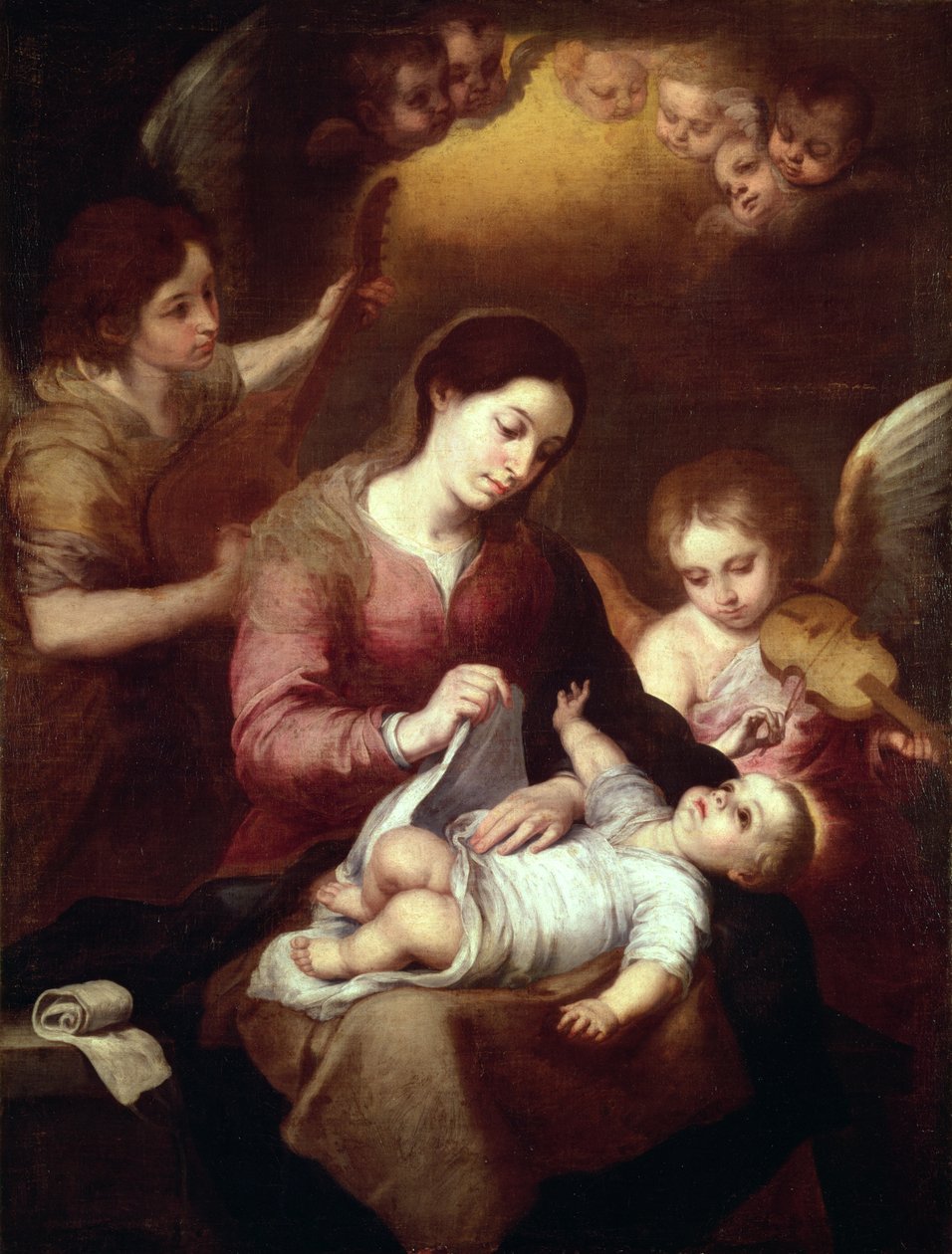 Madonna pakker Kristusbarnet ind i svøbte klæder af Bartolomé Esteban Murillo