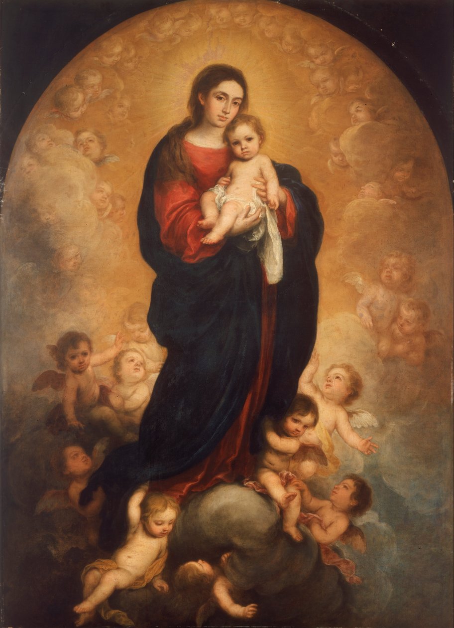 Jomfru og barn i herlighed af Bartolomé Esteban Murillo