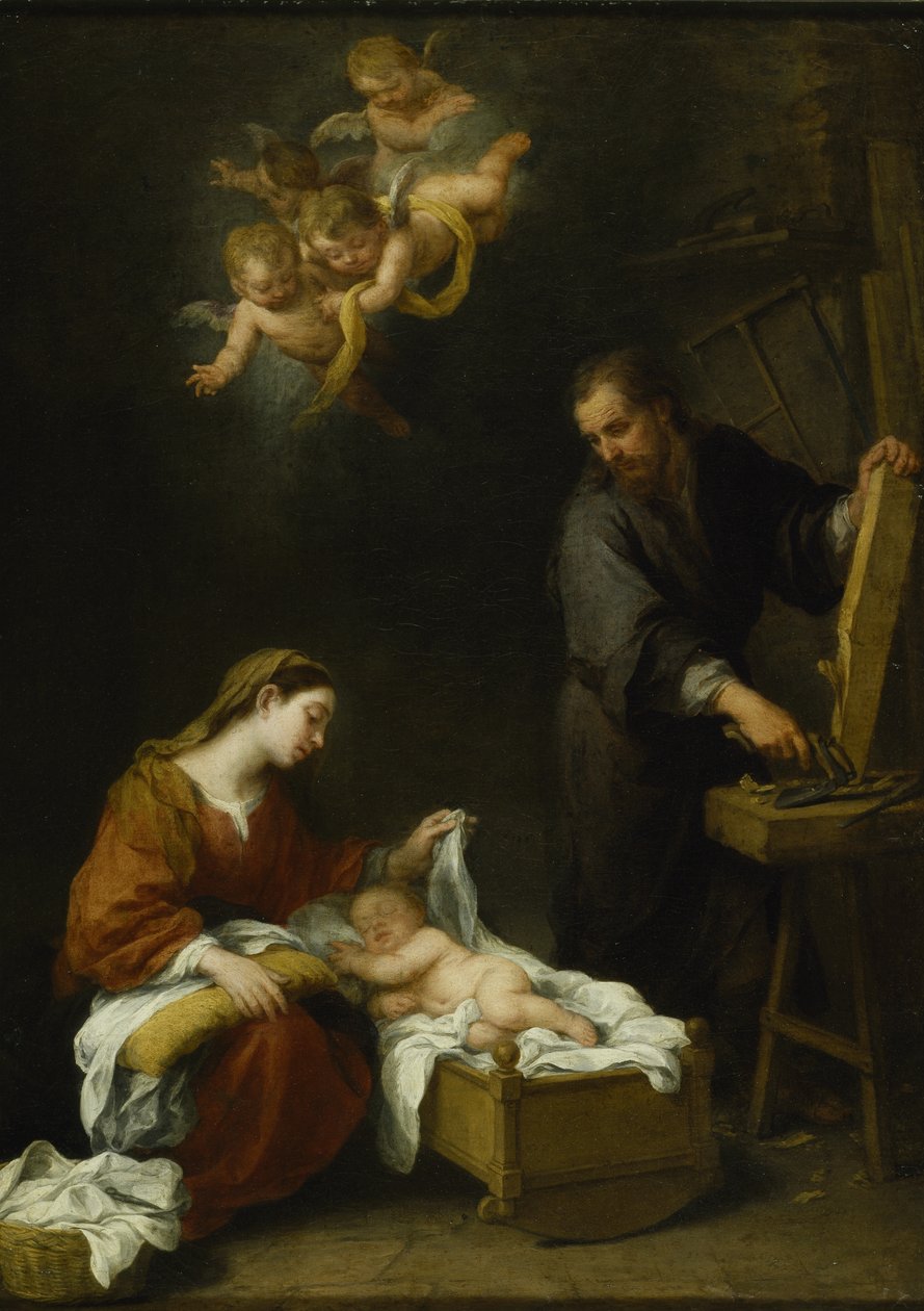 Den hellige familie (olie på lærred) af Bartolomé Esteban Murillo