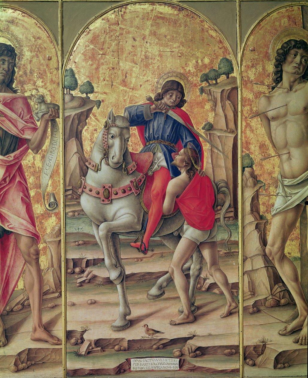 The Charity of St. Martin, centralt panel fra Triptych of St. Martin af Bartolomeo Vivarini