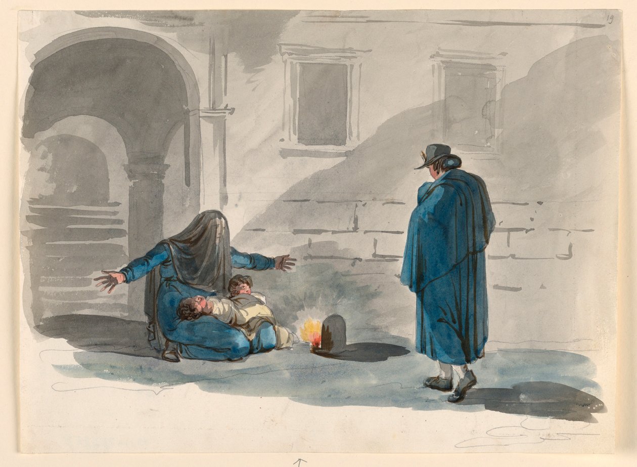Tegning, En fattig kvinde i Rom, 1807-08 af Bartolomeo Pinelli