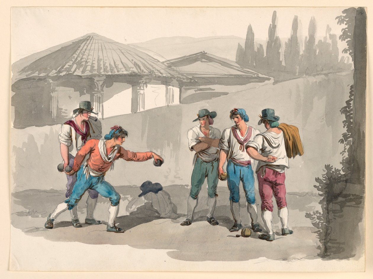 Tegning, Boccia-spillet, 1807-08 af Bartolomeo Pinelli
