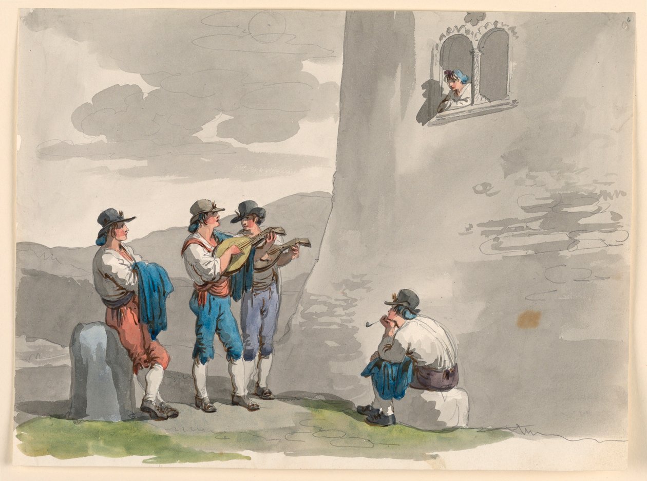 Tegning, Serenaden, 1807-08 af Bartolomeo Pinelli