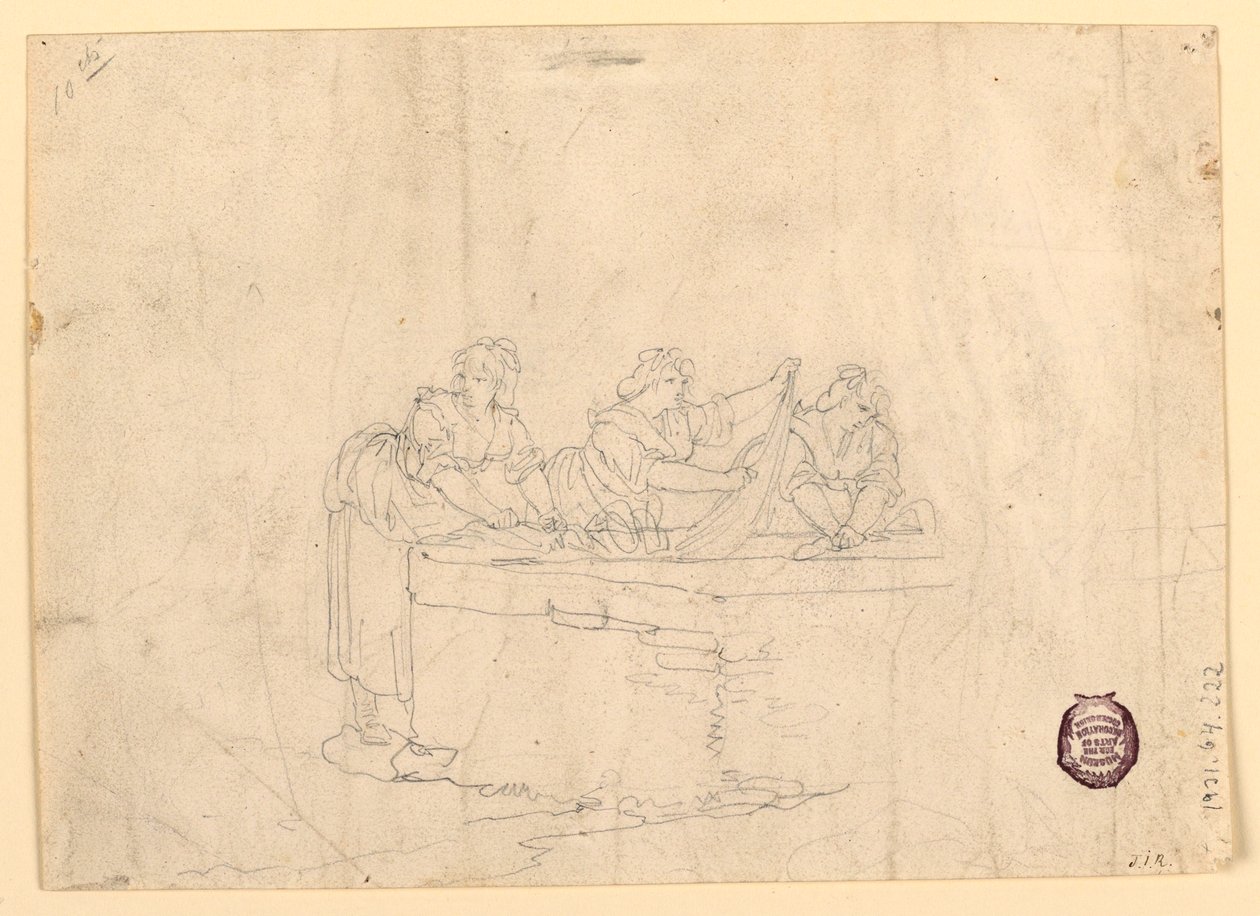 Tegning, Tre kvinder, der vasker sig, 1800-25 af Bartolomeo Pinelli