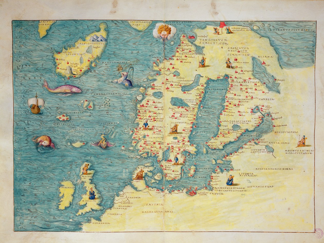 Nordeuropa, fra et verdensatlas på 33 kort, Venedig, 1. september 1553 (blæk på vellum) (se også 330952) af Battista Agnese