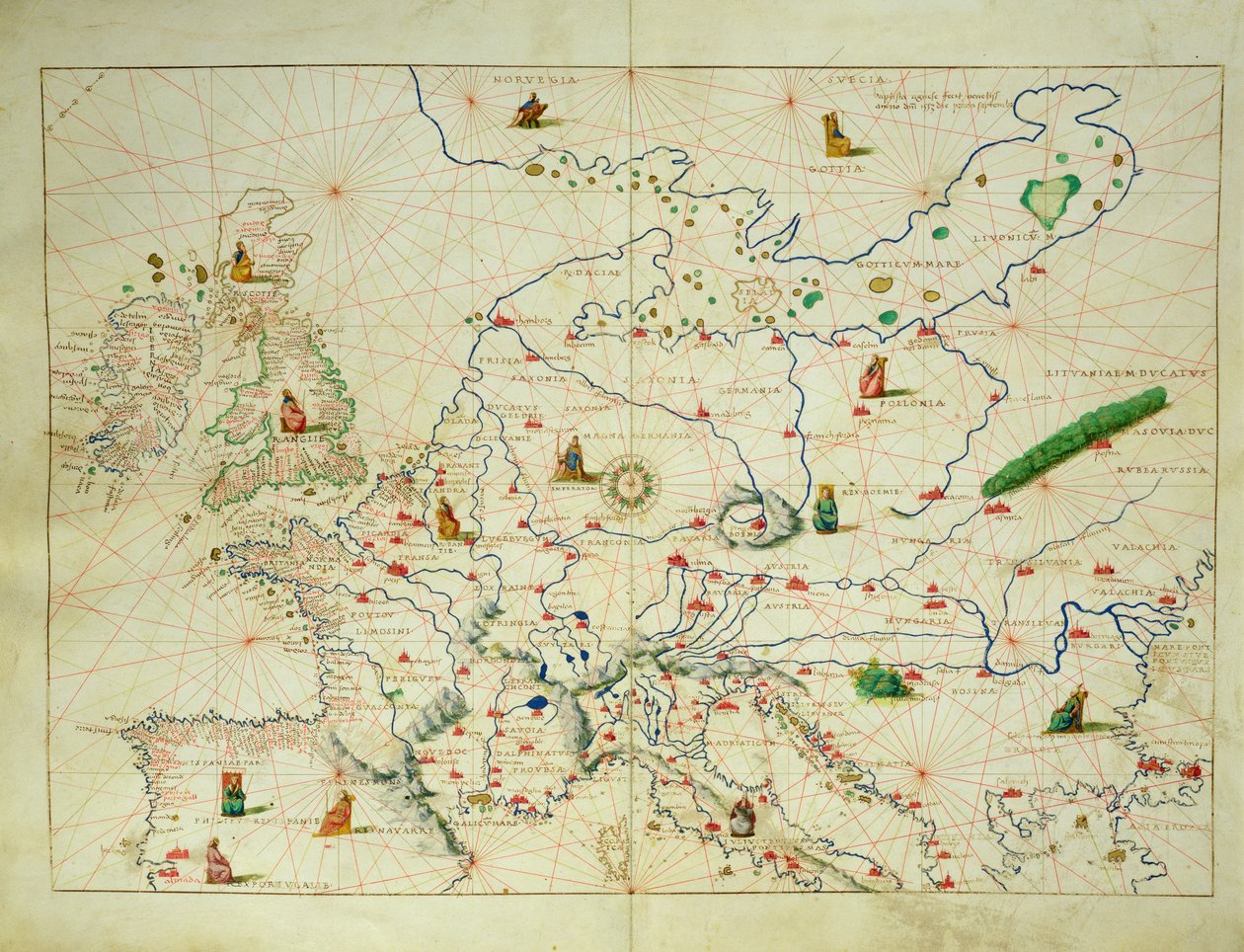 Europas kontinent, fra et verdensatlas i 33 kort, Venedig, 1. september 1553 (blæk på vellum) (se også 330950) af Battista Agnese