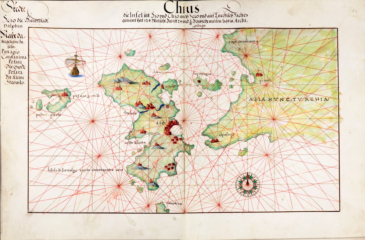 Kort over Chius (Chios, Grækenland) af Battista Agnese
