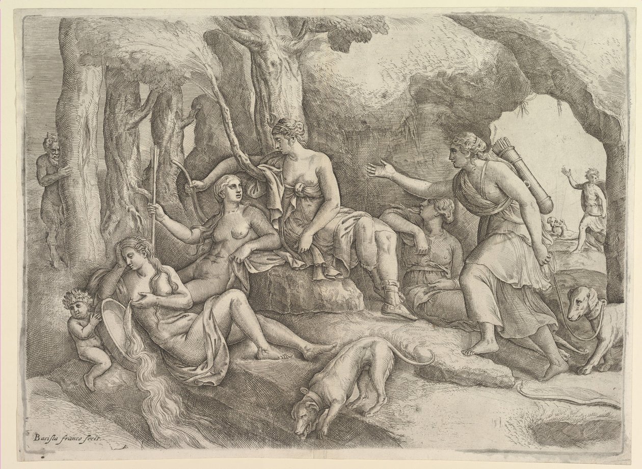 Diana hviler med nymfer. af Battista Franco Veneziano