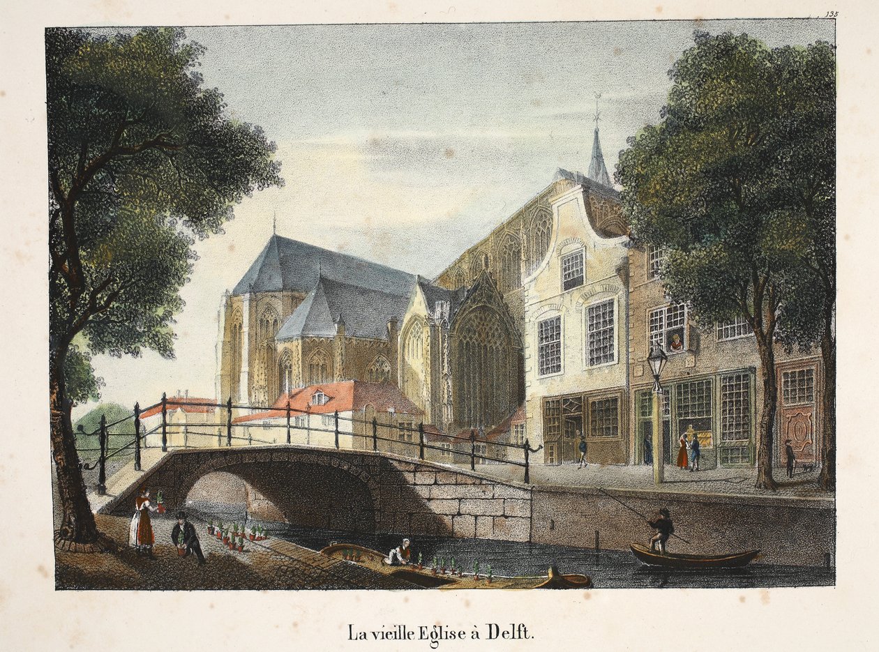 Den gamle kirke i Delft, ca. 1895 (fotokrom) af Belgian School