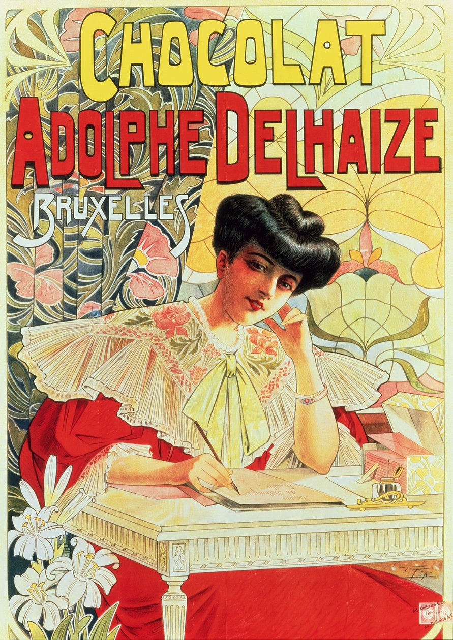 Plakatreklame for Adolphe Delhaize Chocolate, ca. 1900 af Belgian School